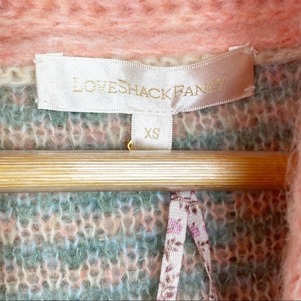 LoveShackFancy Jeeves Magnolia Pink Plaid Wool and Mohair Long Sleeve Cardigan - Picture 9 of 13